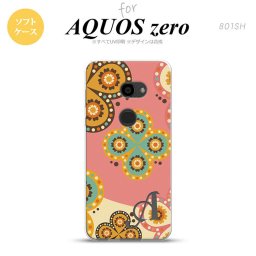 AQUOS zero アクオス ゼロ 801SH スマホケース カバー ソフトケース エスニック花柄 ピンク×ベージュ イニシャル 対応 nk-801sh-tp1582i[スマホ,スマホケース,スマホカバー,ケース,カバー,ジャケット]