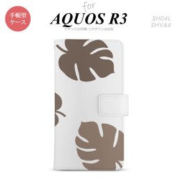 SH-04L/SHV44 AQUOS R3 手帳型スマホケース カバー モンステラ クリア 茶  nk-004s-r3-dr456