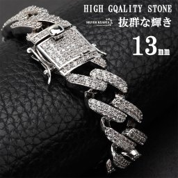 B系 アクセサリー ブレスレット マイアミキューバン シルバー ブレスレット パヴェ ダイヤCZ ストーン キラキラ ラッパー ダンサー DJ HIPHOP 父の日
