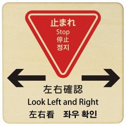 止まれ 左右確認 インバウンド 多言語 英語 中国語 韓国語 対応 木製プレート ピクトサイン 正方形 14x14cm 商業施設 飲食店 旅館 ホテル レンタル イベント 表示 場所 掲示 案内板 注意喚起