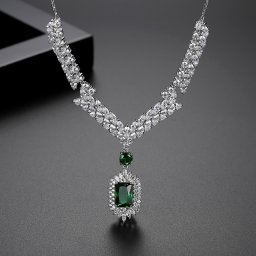 ネックレス キュービックジルコニア ホワイト グリーン 真鍮 シルバー 小豆 アズキチェーン カニカン 揺れる ゆれる エレガント おしゃれ 37cm+5cm n18112312