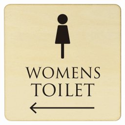 14x14cm トイレ 御手洗 TOILET トイレマーク ナチュラル ブラック WOMENS 左 矢印 ピクトサイン 木製ドアサイン ドアプレート インテリア 施設 案内