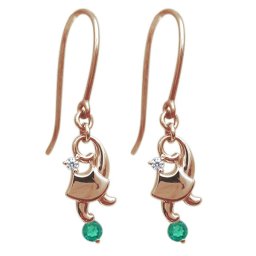 エメラルド キャットピアス 猫 ピアス 10金 フックピアス