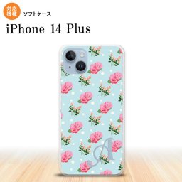 iPhone14 plsu iPhone14 plsu スマホケース 背面ケースソフトケース 花柄 バラ ドット 水色 +アルファベット 2022年 10月発売 nk-i14pl-tp241i