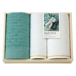 実りの秋の贈り物 大阪泉州フェイスタオル2P&ハンドタオル MIZUITO 澄み渡るみずいと フェイスタオル:32×75cm、ハンドタオル:32×34cm