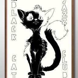 猫 ネコ ブラックキャット ジャズ A3 サイズ ポスター アート おしゃれ 絵画 インテリア 北欧 イラスト マット紙 艶消し アートパネル 額 フレーム デザイン 壁掛け ギフト 新築祝い ディスプレイ 引越し祝い　新生活　空間デザイン 