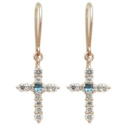 クロス ピアス フック ピアス 10金 ブルートパーズ ピアス
