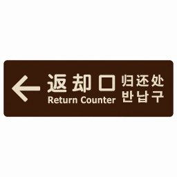 12x4cm 返却口 文字タイプ 多言語 英語 中国語 韓国語 対応 ブラウン 左矢印 木製プレート 長方形 商業施設 飲食店 旅館 ホテル レンタル イベント表示 場所 掲示 案内板 ピクトサイン