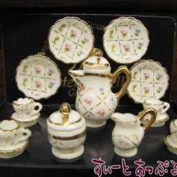 ミニチュア ロイターポーセリン コーヒーセット ゴールドチェッカー RP1353-6 ミニチュアハウス ドールハウス 用