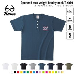 メガネ 名入れヘンリーネックTシャツ ヘンリーネック 名入れTシャツ 首元ネコ目ボタン ボタンTシャツ 首元アクセント メンズ レディース