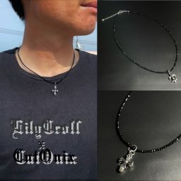 【開運ギフト】 一点物［ 3980円！！］百合の紋章 リリークロス ステンレス カットオニキス ネックレス 2mmがお洒落 金属アレルギー対応 レディース メンズ 売り切れ御免 r 天然石 ブレスレット メンズ レディース 京海堂 Cn1 事業成功祈願 仕事運 特別な一点物