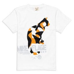 猫 ねこ おもしろ かわいい Tシャツ MIKE-FLAGE ( ホワイト ) | ネコ 猫柄 猫雑貨 | メンズ レディース 半袖 | おしゃれ ペアルック プレゼント | 大きいサイズ 【メール便】 SCOPY / スコーピー