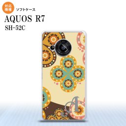 SH-52C AQUOS R7 スマホケース 背面ケースソフトケース エスニック 花柄 ベージュ 茶 +アルファベット 2022年 7月発売 nk-r7-tp1583i