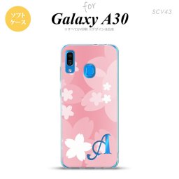 SCV43 Galaxy A30 SCV43 スマホケース ソフト カバー 花柄 サクラ C 白 ピンク +アルファベット nk-scv43-tp063i