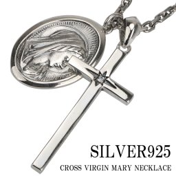 シルバー925 メンズ 聖母マリア クロスネックレス 十字架 メダイ ペンダント シルバーアクセサリー 男性