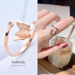 サージカルステンレスリング 蝶石　butterfly ring 316L ステンレス製 華奢リング 極細リング スキニーリング ピンキーリング ミディーリング ファランジリング レディース 指輪 アクセサリー キラキラ 細反射加工　ニッケルフリー　金属アレルギー対応