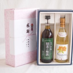 実りの秋の贈り物 感謝の贈り物ボックス 絶妙に融合した緑茶の梅酒と国産ワインセット(北海道の詩 完熟ナイヤガラ白ワイン 甘口(北海道)720ml和歌山県中野BC緑茶の梅酒12度 720ml