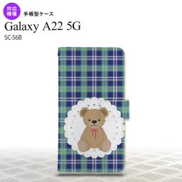 SC-56B Galaxy A22 手帳型スマホケース カバー くま チェック レース 青  nk-004s-a22-dr758