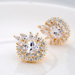 ピアス 両耳用 キュービックジルコニア 真鍮 ホワイト イエローゴールド シルバー スタッド ラウンド 中粒 メレ おしゃれ モチーフ フラワー 花 e15060332