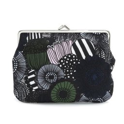 マリメッコ marimekko がま口 ポーチ マルチケース PUOLIKAS KUKKARO プオリカス クッカロ 047825 156 SIIRTOLAPUUTARHA ブラック系マルチ