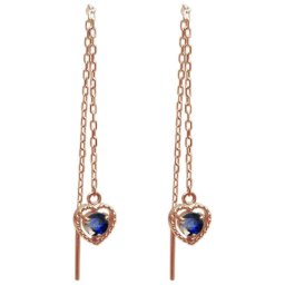 サファイア ピアス ハート ロングピアス ミル打ち 10金ピアス