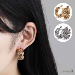 安心のステンレス素材 おしゃれ フープピアス シルバー ゴールド 18k gp 18金仕上げ 大きめピアス 両耳 チェーンピアス 太幅 大人 金属アレルギー対応 イヤリング