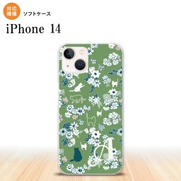 iPhone14 iPhone14 スマホケース 背面ケースソフトケース 猫 花 緑 +アルファベット 2022年 9月発売 nk-i14-tp1724i