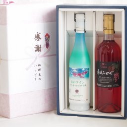 実りの秋の贈り物 感謝の贈り物ボックス 夏のワインマスカット＆ライチと国産ワインセット(遅摘みロゼ 完熟甘口ワイン 甘口(山梨県)720mlマスカット＆ライチ7度(山梨県)500ml