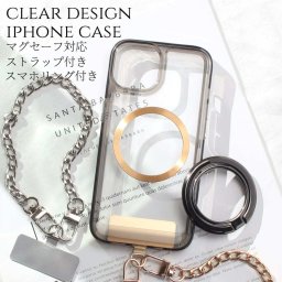 iphone15 ケース クリア リング付き iphone15Pro iphone15Plus iphone15ProMAX マグセーフ対応 チェーン ストラップ 大人可愛い アイフォン 15 15pro 15plus 15promax magsafe 透明 ショートストラップ 手首 スマホリング 15プラス 15プロ スタンド ゴールド スリム 送料無料