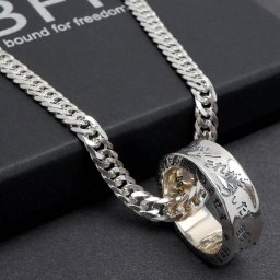 BFF ブランド RAKUGAKIリング ネックレス シルバー925 ダブル喜平ネックレス 指輪ネックレス メンズ 男性 彫金 日本語 シルバーチェーン 専用BOX付属