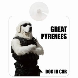 GREAT PYRENEES グレートピレニーズ DOG IN CAR 吸盤 収れん火災防止タイプ 車内用 セキュリティガード風 ちょい悪 ドッグオンボード 安全対策 あおり運転 セーフティサイン 窓ガラス カーサイン 車 犬