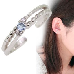 ノンホールピアス イヤーカフ レディース 片耳 イヤーカフス プラチナ アクアマリンサンタマリア