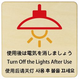 使用後は電気を消しましょう インバウンド 多言語 英語 中国語 韓国語 対応 木製プレート ピクトサイン 正方形 9x9cm 商業施設 飲食店 旅館 ホテル レンタル イベント 表示 場所 掲示 案内板 注意喚起