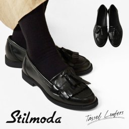 【Stilmoda スティルモーダ】レザー タッセル ローファー (1110 nappa)レディース 靴 フラットシューズ 革靴 イタリア製 ローヒール おしゃれ きれいめ シンプル 黒 オケージョン 本革 きれいめ 30代 40代 50代 ナチュランド クリスマス 母の日 ギフト プレゼント