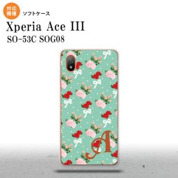 SO-53C SOG08 ワイモバイル Xperia Ace III スマホケース 背面ケースソフトケース 花柄 バラ リボン ターコイズ +アルファベット 2022年 6月発売 nk-so53c-tp244i