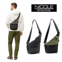 NICOLE nil291 リープス タテ型ボディバッグ ワンショルダーバッグ 斜め掛け合成皮革 軽量 A4 かばん 普段使い カジュアル メンズ プレゼント ギフト ブラック