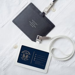 好きなメッセージが入る ネックストラップ付 レザー ID カードホルダー