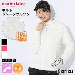 marie claire GOLF マリクレール ゴルフウェア ブルゾン 長袖 レディース ブランド 秋 冬 防寒 保温 ストレッチ ジップアップ キルト ジャージ フーディ パーカー M L LL 3L ゆったり 大きいサイズ 黒 白 ピンク 2023fw REGULAR karlas