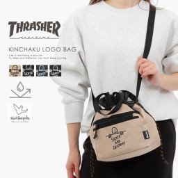 巾着バッグ 巾着 ショルダーバッグ ショルダー レディース メンズ かっこいい かわいい お洒落 シンプル ワンポイント トート ミニバッグ トレンド 軽量 軽い ポリエステル 撥水 撥水加工 アウトドア THRASHER スラッシャー Kinchaku Shoulder GONZ