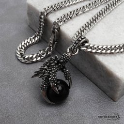 ステンレス ドラゴンネックレス シルバー ブラック ダブル喜平チェーンネックレス 幅6mm 長さ50cm 60cm クロウ 龍 オニキス 中折式 メンズ 男性 お洒落 人気 トレンド 流行り 金属アレルギー対応 ペンダント