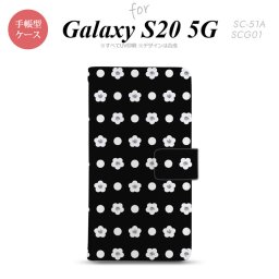 SC-51A SCG01 Galaxy S20 5G 手帳型 スマホケース 全面印刷 おしゃれ ストラップホール 内側にカードポケット付き 花柄 ドット 黒 nk-004s-s20-dr341
