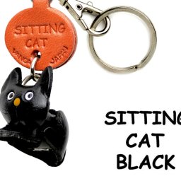 黒ねこちゃん おすわり キーホルダー【レザー 本革 VANCA バンカクラフト革物語 国産 ハンドメイド 贈り物 即納】