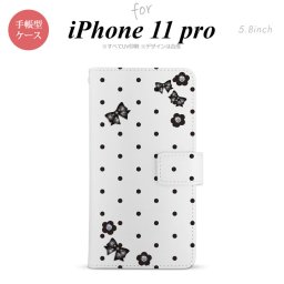 iPhone11Pro iPhone11 Pro 手帳型スマホケース カバー 花柄 ドット リボン 白  nk-004s-i11p-dr353