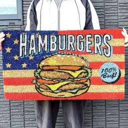 玄関マット アメリカン ハンバーガー かわいい HAMBURGER おしゃれ 大きい 敷物 ハワイ コイヤー バルコニー 泥落とし ナチュラル ドアマット 滑り止め加工 アメリカン 雑貨 ポップ テラス 土足用 インテリア 可愛い レディース