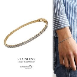 テニスチェーンブレスレット ステンレス 18K GP ジルコニア テニスブレスレット ゴールド 金 シンプル 金属アレルギー対応 アジャスター付き 父の日