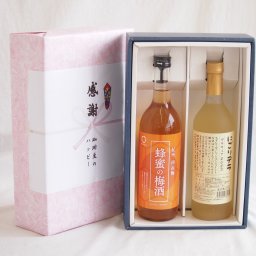 実りの秋の贈り物 感謝の贈り物ボックス 和歌山産南高梅と国産蜂蜜の梅酒と国産ワインセット(にごりデラ 白ワイン やや甘口(山梨県)720ml和歌山県 蜂蜜の梅酒12度 720ml