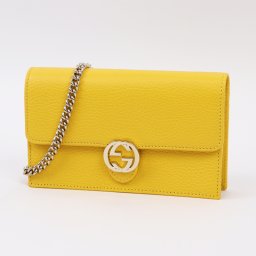 GUCCI(グッチ) 615523 CA00G 7124 インターロッキングG チェーンウォレット レザー 黄色 イエロー  Interlocking G chain walette 財布 ショルダーバッグ 斜め掛け フラップ レディース ギフト プレゼント お祝い 誕生日 新品 ブランド