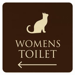 14x14cm トイレ 御手洗 TOILET トイレマーク ねこ 猫 ネコ ブラウン ナチュラル WOMENS 左 矢印 ピクトサイン 木製ドアサイン ドアプレート インテリア 施設 案内