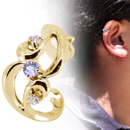 イヤーカフ ゴールド 18金 18k メンズ レディース イヤカフ 片耳用 タンザナイト おしゃれ 軟骨 父の日 2024