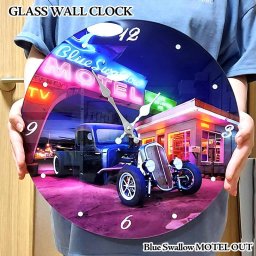 掛時計 アンティーク ガラス ウォールクロック Blue Swallow MOTEL OUT かっこいい インテリア おしゃれ ネオン アメリカン 雑貨 かわいい レトロ モーテル 壁掛け ガレージ ディスプレイ 部屋 店舗 カフェ レストラン バー